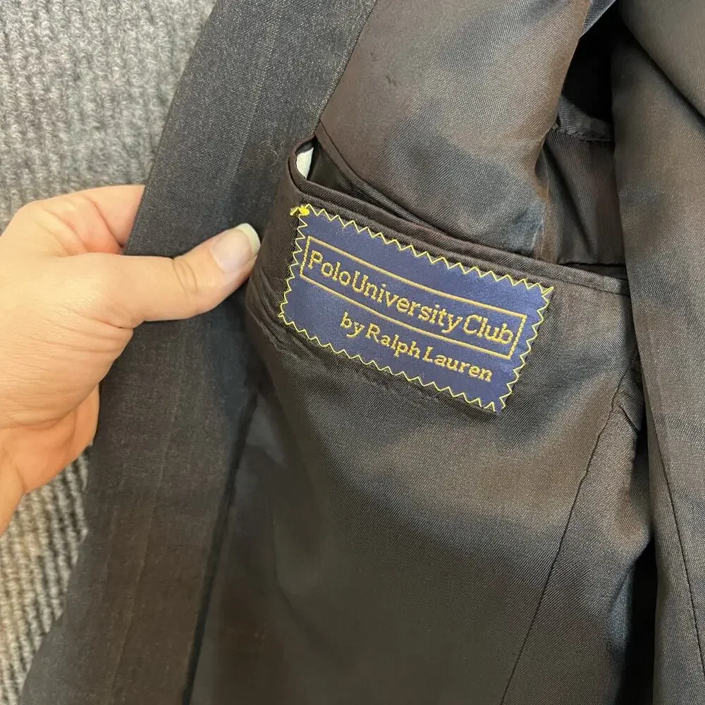 Polo University Club By Ralph Lauren Mens Blazer Sz 38 Gray Striped Wool Preppy
